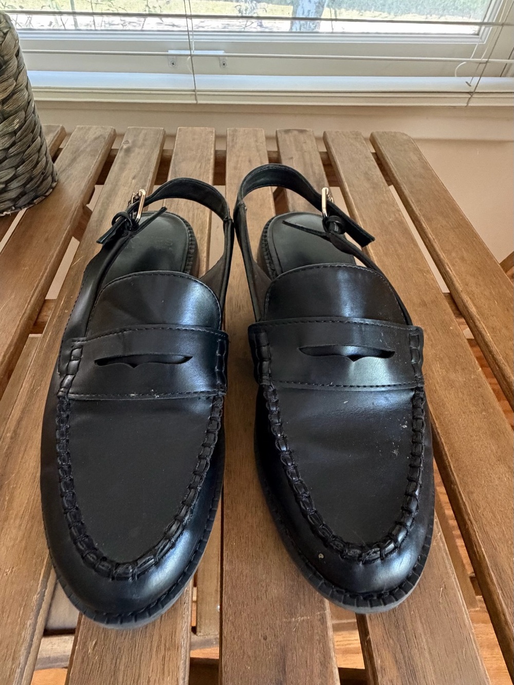 Black Leather women’s Slingback Penny Loafers
